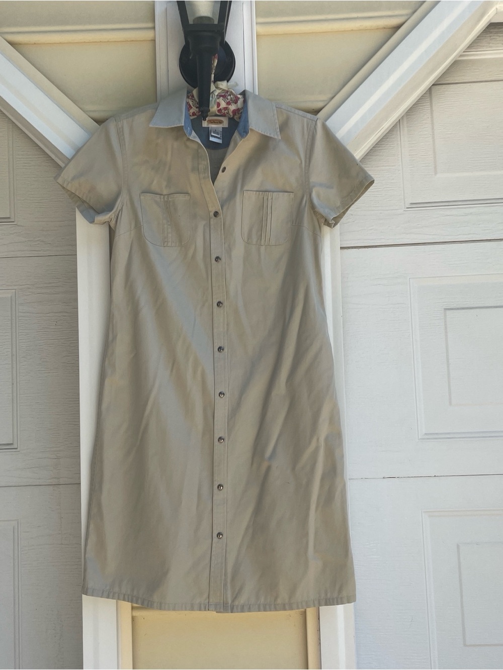 Talbots Short-Sleeve Shirt Dress in Light Taupe